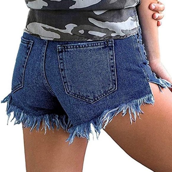 Mid-Rise Distressed Jean Shorts with Frayed Hems - Picture 3 of 5